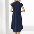thumbnail image 4 of biudgviw Robe Femme en Coton et Lin à Col en V à Manches Courtes Boutonnée Robe Midi d'Été Décontractée avec Poche, 4 of 6