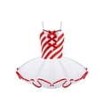 thumbnail image 2 of RUNQHUI Robe de Danse Ballet de Noël pour Filles, Justaucorps Sans Manches à Rayures, Jupe Tutu en Maille, Tenue de Danse de Noël Rouge 16, 2 of 6