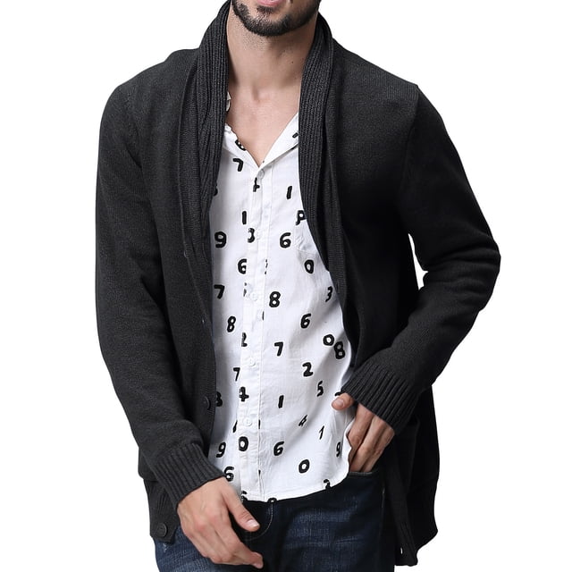Matchstick Men's Stand Collar Long Sleeves Shawl Breasted Cardigan Sweater