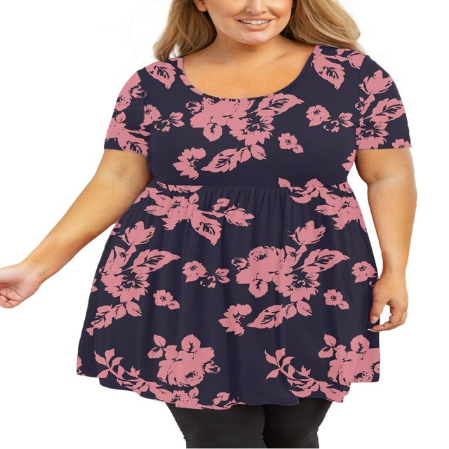 Tunique Grande Taille pour Femmes Manches Courtes Roses Vertes Hauts 3X Col Rond Vêtements Été Fluide Vêtements de Maternité Chemise