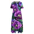 thumbnail image 3 of Robe à Manches Courtes pour Femmes Col Rond Imprimée Ample avec Poches Été Décontractée Longue Ourlet Grand Robe Polyester, 3 of 6