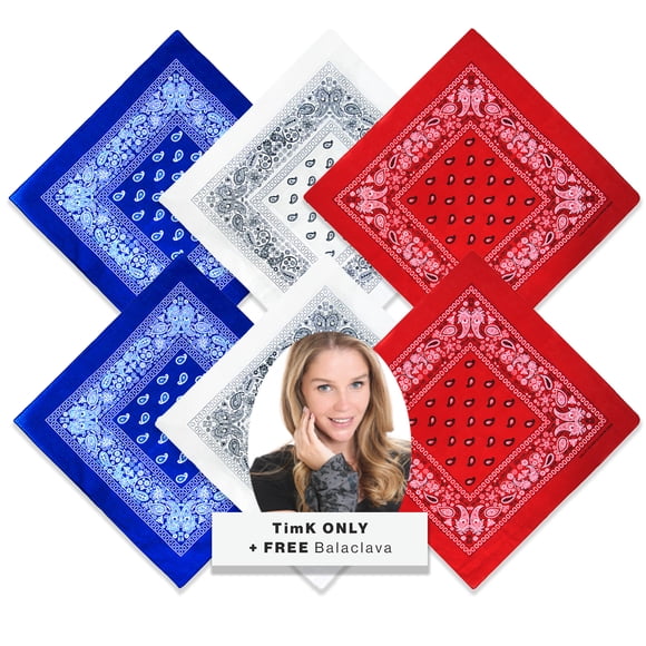 Basico 100% Cotton Head Wrap Bandanas 6 Pack