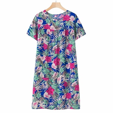 Robe de Nuit en Coton pour Femmes d'Âge Moyen et Âgées, Été, Manches Courtes, Coupe Ample, Chemise de Nuit, Douce et Respirante, Grande Taille, Tenue d'Intérieur, par Hontri