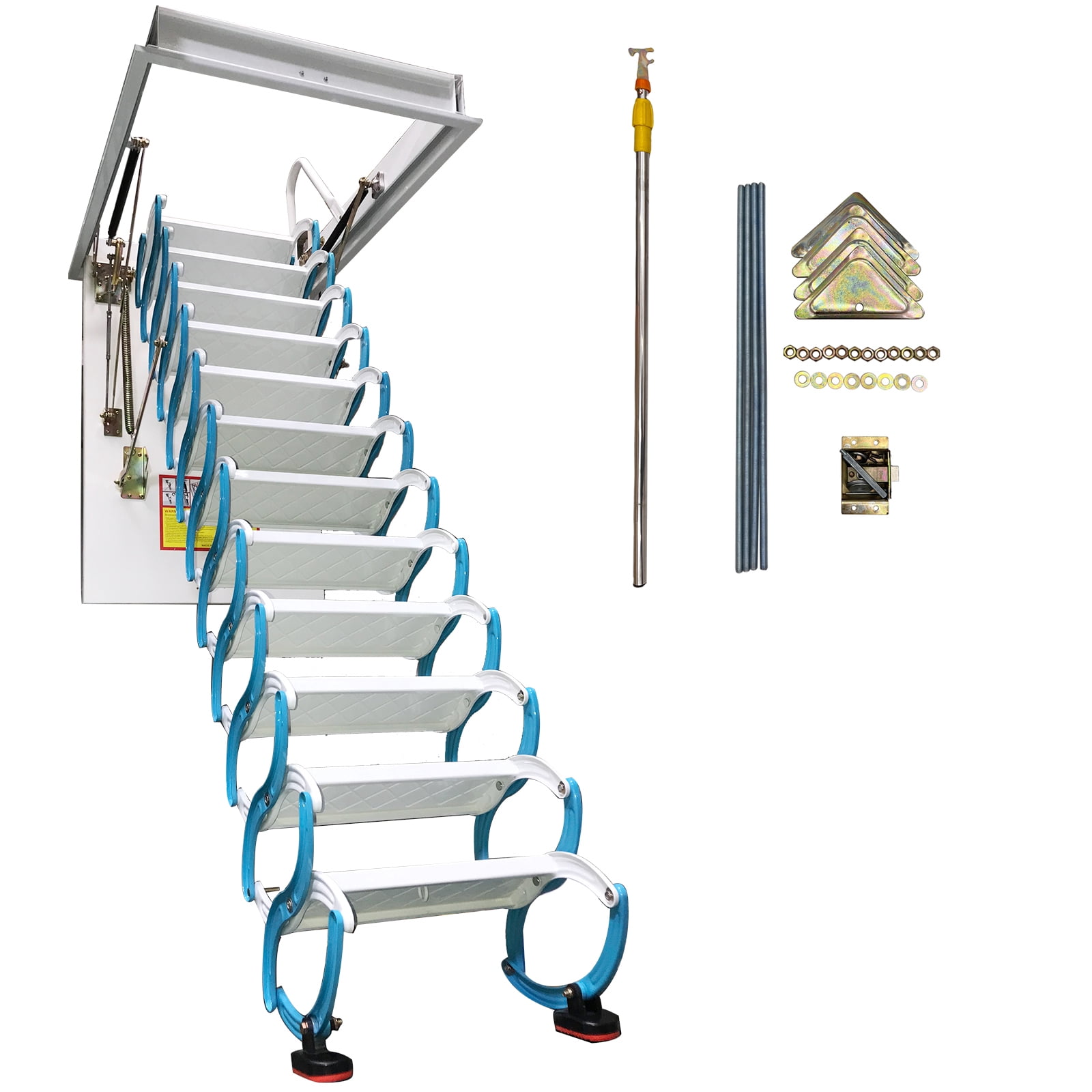Telescoping Attic Pull Down Ceiling Ladder 12 Steps Loft Stairs 9.84Ft Height Ceiling Open Size 27.56'' x 39.37'' Blue