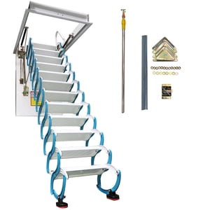 Télescoping Attic Tirer vers le bas de plafond Échelle 12 Étapes Escaliers Loft 9.84Ft Hauteur Plafond Taille ouverte 27.56'' x 39.37'' Bleu