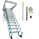 Telescoping Attic Pull Down Ceiling Ladder 12 Steps Loft Stairs 9.84Ft Height Ceiling Open Size 27.56'' x 39.37'' Blue