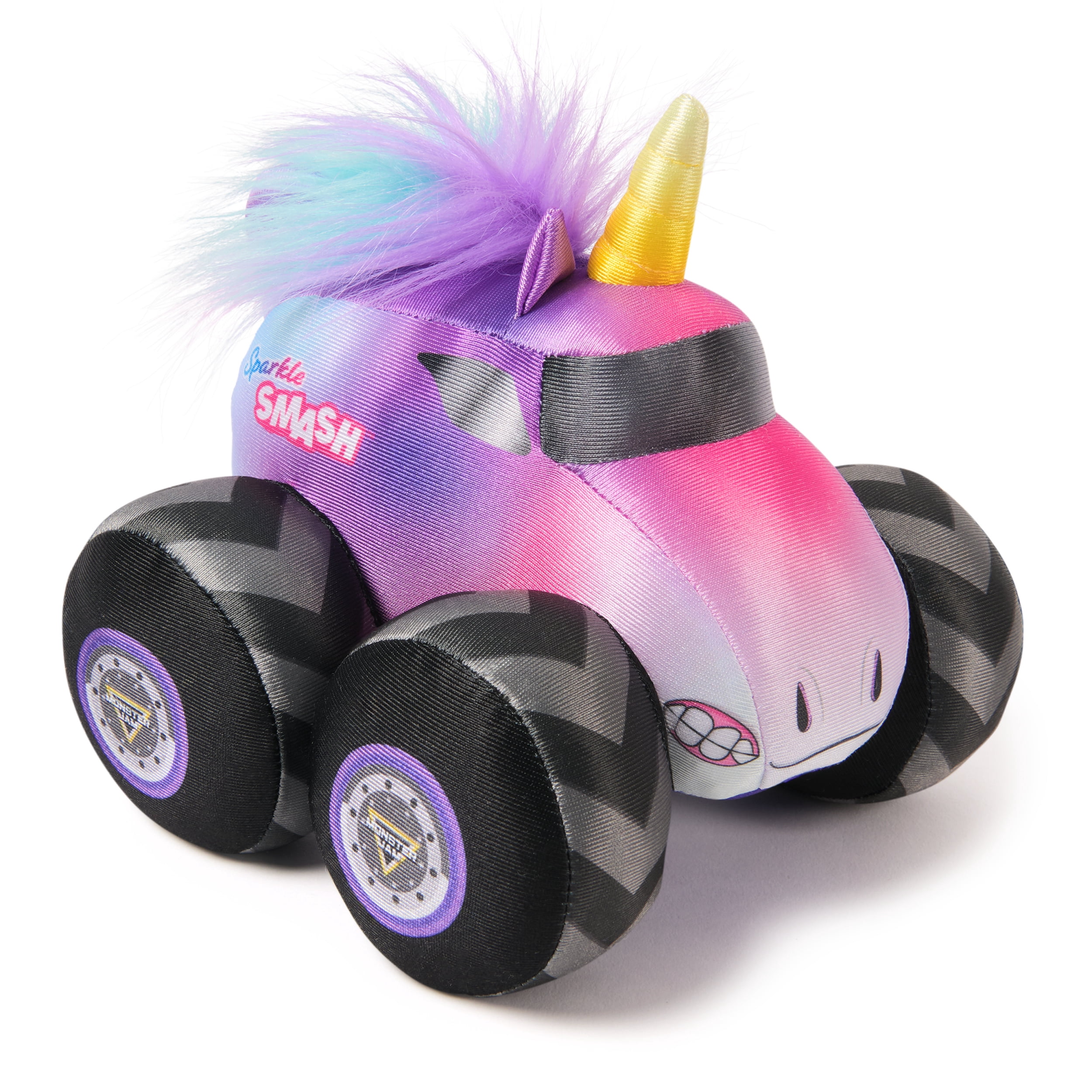 Monster Jam Official Sparkle Smash Truck with Sound, Plush Toy, Unicorn Monster Truck for Boys and Girls, Kids Toys for Ages 3 and Up, 7”