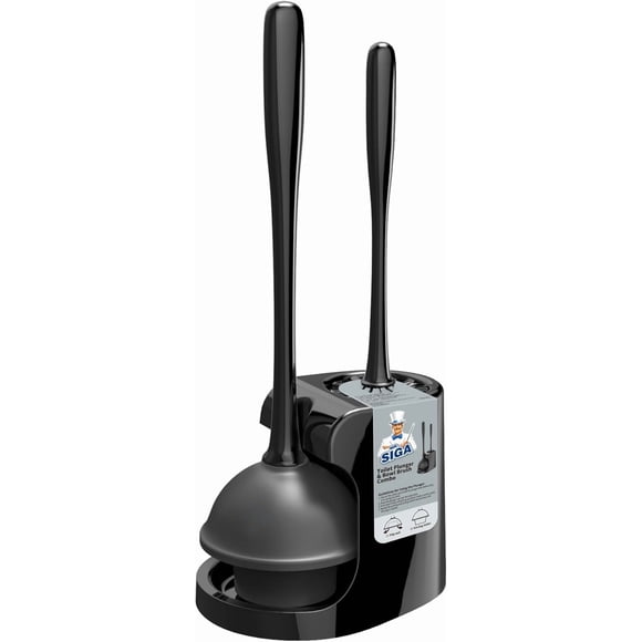 MR.SIGA Toilet Plunger and Bowl Brush Combo for Bathroom Cleaning, Black, 1 Set