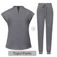 thumbnail image 2 of Ensemble de Sarraus pour Femmes, Haut de Sarrau Extensible à Col Montant et Pantalon Jogger à Cordon avec Multiples Poches, Anti-Froissement, Uniforme de Travail Infirmier, Col Montant, Uniforme Médical Confortable, Gris, 2 of 5
