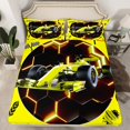 thumbnail image 1 of YST Yellow Race Car Fitted Sheet Queen Neon Honeycomb Racing Car Games Bed Sheets For Kids Boys Teen,Racing Helmet Wheel Checkered Flag Bedding Set Soft Breathable Bed Sheet, 1 of 4