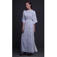 thumbnail image 3 of Bimba Rayon European Ash Seeds Leaves Smocked Waist Printed Gown Maxi Side Slit LadiesDress-Small, 3 of 6