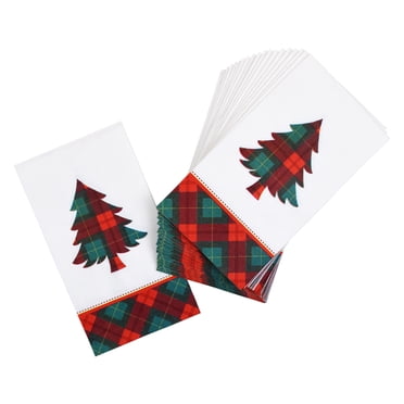 Christmas Red, Green and White Plaid Paper Guest Napkin, 12.9" x 15.7", 20 Count, Tableware Sets, Holiday Time