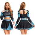 thumbnail image 3 of Aislor Womens Shiny Rhinestone Cheerleading Uniform 2 Piece Set Long Sleeve Crop Top & Skirt For Dance Sky Blue XXL, 3 of 6
