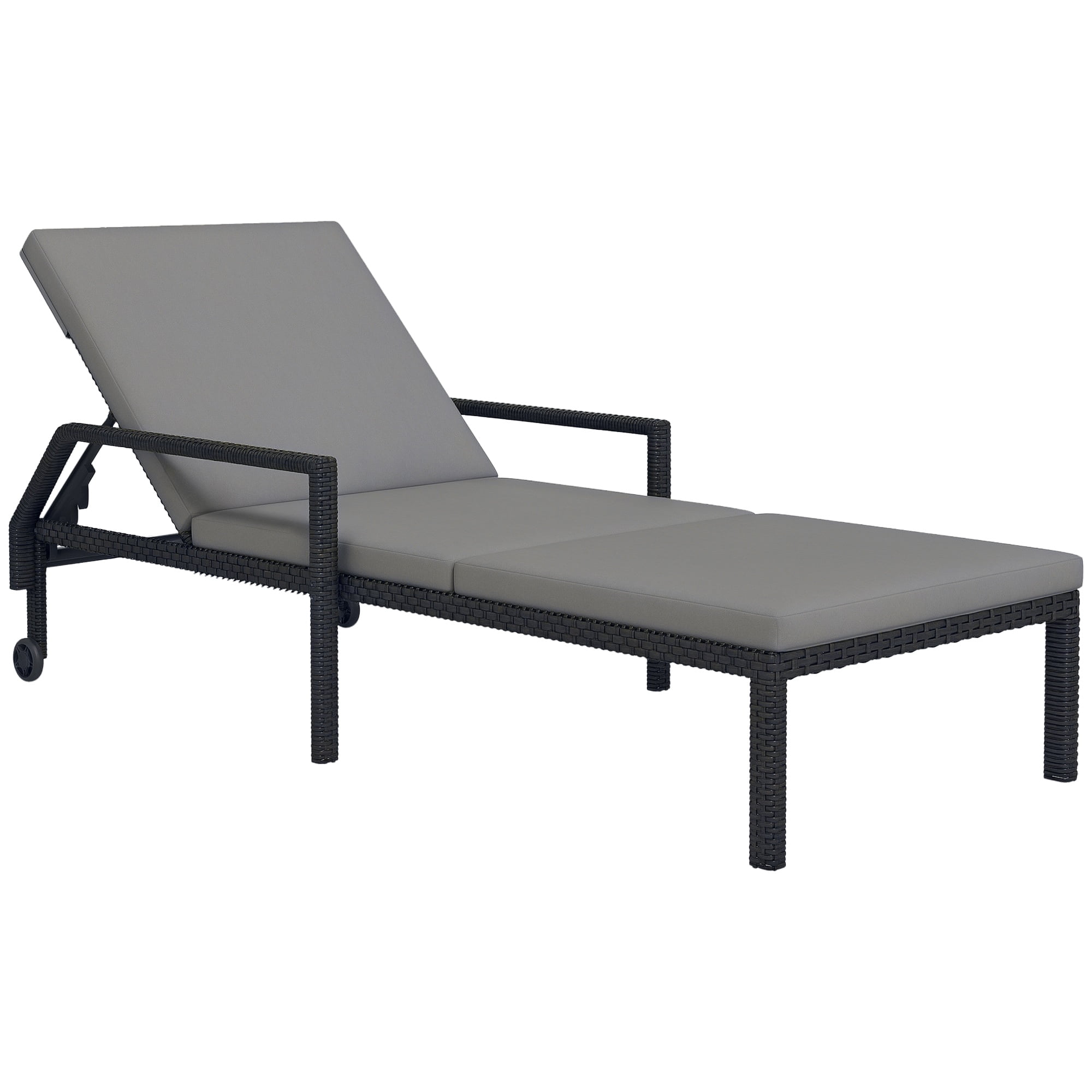 Outsunny Chaise Longue en Osier avec Dossier Réglable à 5 Niveaux - Ensemble de 1, Gris Pâle