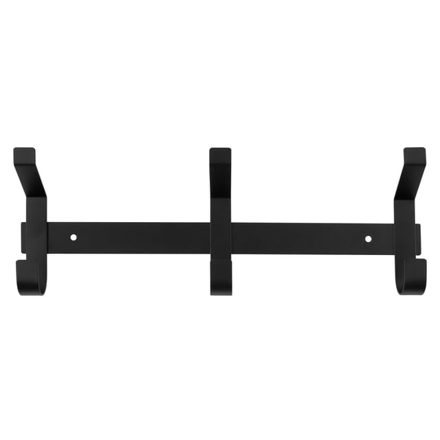 Era Metal 3-Hook Black wall-mounted organizer with three sturdy hooks on a matte black metal bar, featuring pre-drilled mounting holes for easy installation, suitable for hanging coats, towels, hats, and accessories in entryways, bathrooms, or bedrooms.