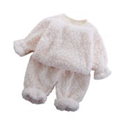 Hfolob Girls Pajamas 2 Piece Toddler Kids Boys Winter Fleece Pyjama Set Warm Flannel Sleepwear Set Tops Pants Outfits Soft Pyjamas Outfits Girl Sleepwear