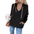 thumbnail image 2 of RKSTN Womens Sweatshirt Fashion Casual Slim Zipper Hoodie Solid Color Drawstring Fit Soft Tops with Pockets, 2 of 6
