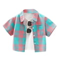 thumbnail image 1 of GDREDA Not Dressed for Boys Shirt Small And Medium Sized Children's Fashion Shirt With Collared Front Checkered Short Sleeves And Button Fastening. Mint Green,2-3 Years, 1 of 4