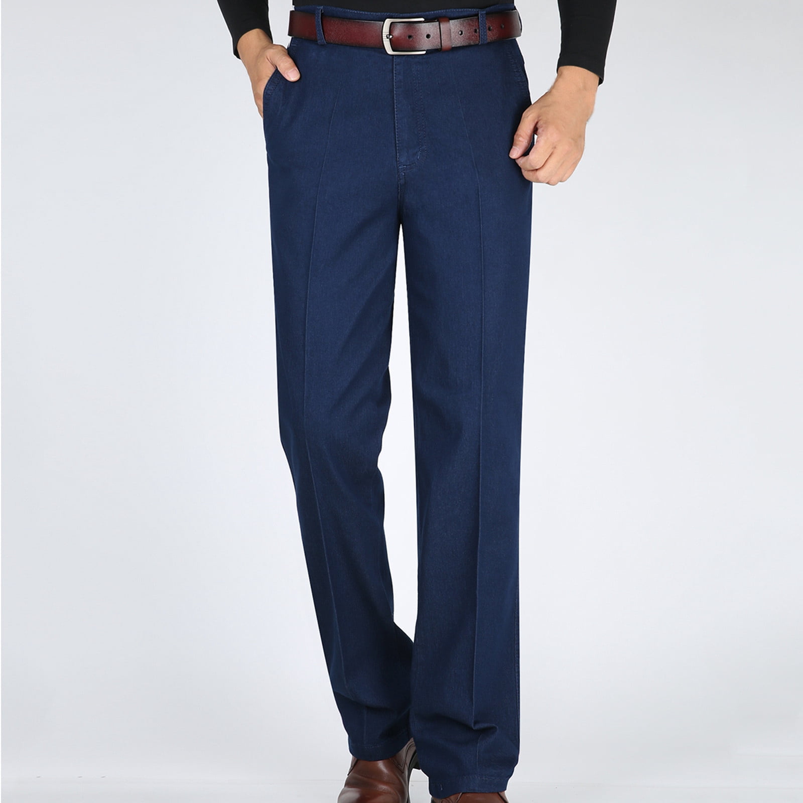 FcBaudy Full Length Pants Men's Solid High Waist Loose Business Fallow Jeans Trousers Men Polyester Pants