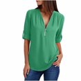 thumbnail image 2 of TIMIFIS Mode Automne pour Femmes Chemises d'Été à Manches Longues pour Femmes Tunique Décontractée à Fermeture Éclair Col en V Blouse à Manches Roulables Hauts Blouses pour Femmes, 2 of 6