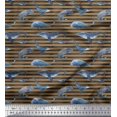 thumbnail image 1 of Soimoi Tissu Poly Georgette Rayures & Poisson Baleine Océan Imprimé 1 Mètre 52 Pouces de Large, 1 of 5