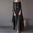 thumbnail image 1 of Meichang Robes Maxi pour Femmes 2025 Été Robe en Lin à Manches Longues Col Rond Robe Chemise Ample Robes Décontractées Longue avec Poches, 1 of 3