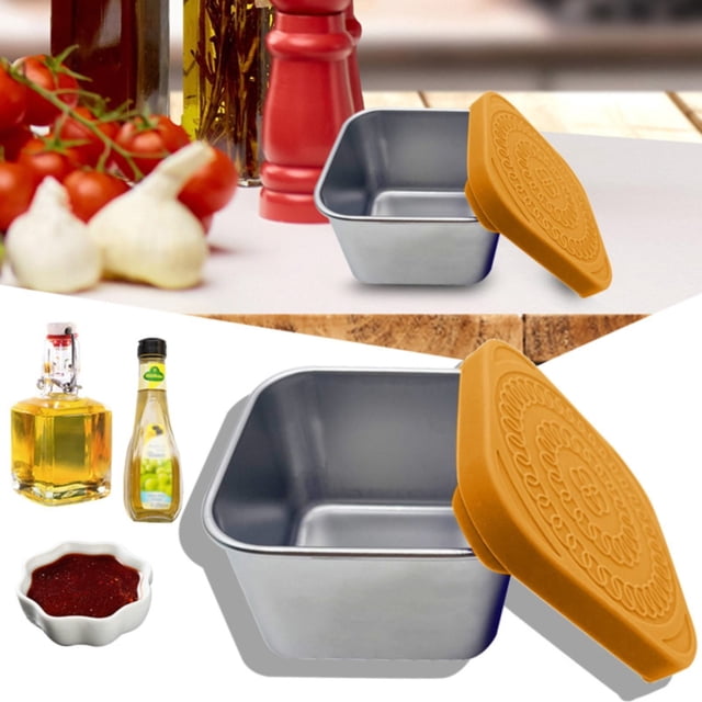 1PC Stainless Steel Cutlery Set Snack Box Leakproof Small Food Containers With Silicone Lids Stackable Snack Pots For Kids Stainless Steel Snack Containers Lunch Box For Kids School Orange