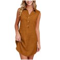 thumbnail image 1 of SDNall Robe Chemise Sans Manches à Col pour Grande Taille avec Poches, Mini-Robe Décontractée Unie, 1 of 9