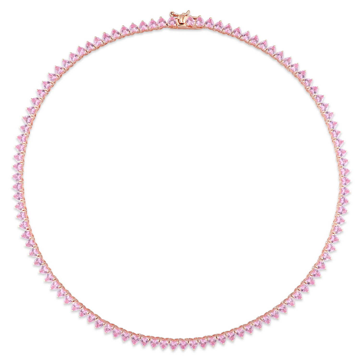 Collier tennis en forme de coeur Miabella avec 31 Carat PBT de Saphir Rose Synthétique en Argent Sterling Plaqué Rose