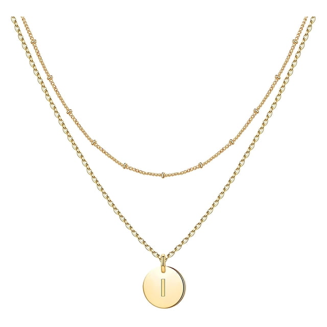 SIfdSeng Women's Fashion Heart Letter Necklace 26 Letters Circular Double Layer Neck Chain