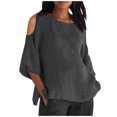 thumbnail image 1 of Liquidation! Hauts Grande Taille pour Femmes, Blouse à Manches Courtes d'Été pour Femmes, Mode Féminine Manches Courtes Col Rond Ample Épaules Dénudées Blouse, 1 of 5