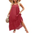 thumbnail image 4 of Women‘s Summer Sleeveless Dress Floral Patterns Ruffled Neckline High-low Hem Cute Dress, 4 of 6