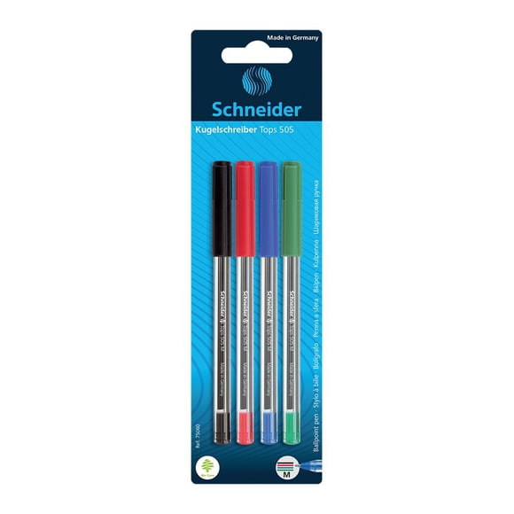 Schneider Tops 505 Stylos à Bille, Pointe Moyenne, Couleurs d'Encre Assorties, Lot de 4