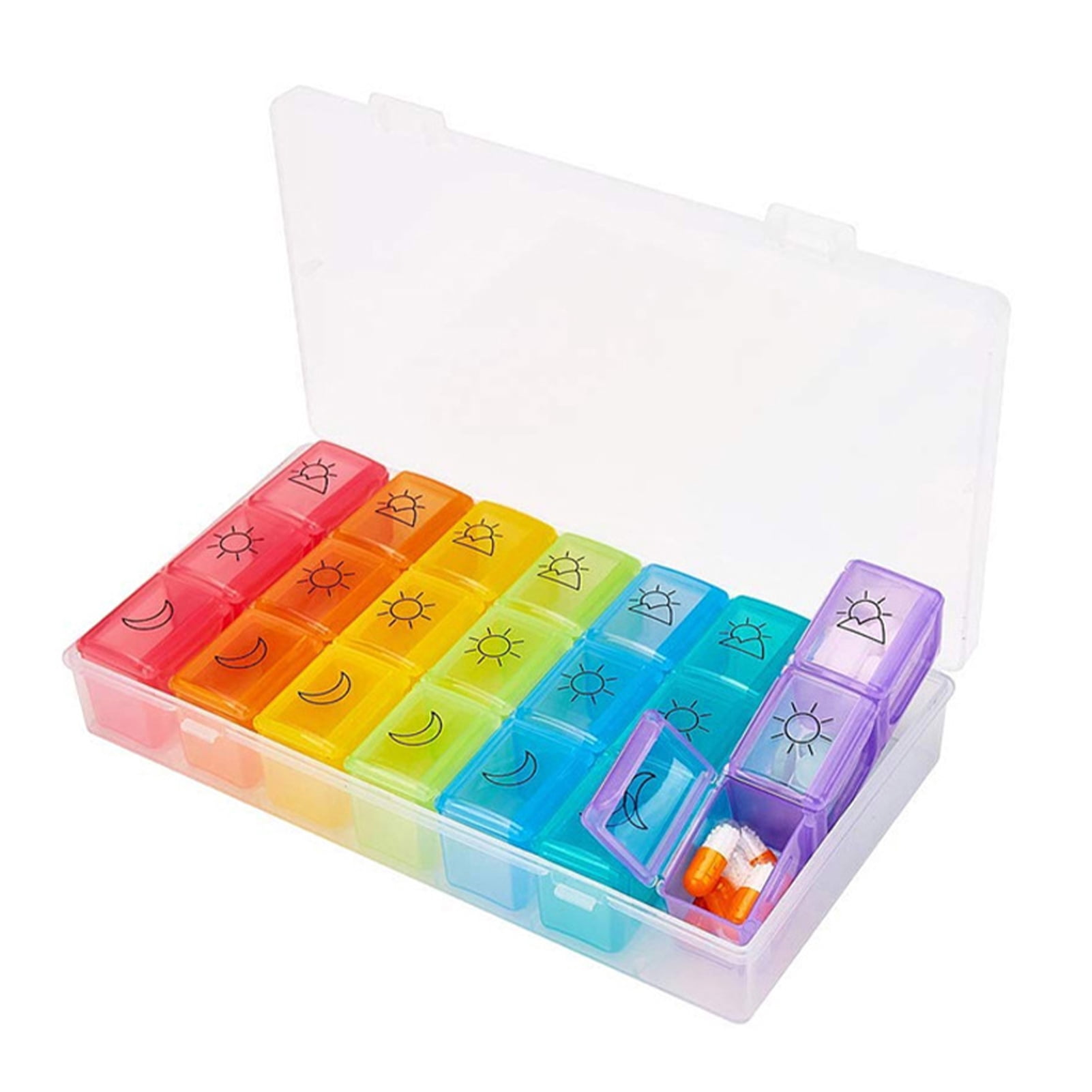 Medicine Case Medicine Box Pill Organizer Pill Box Moisture-Proof Pill Case Medication Reminder Portable Travel Container for Vitamins Fish Oil Compartments
