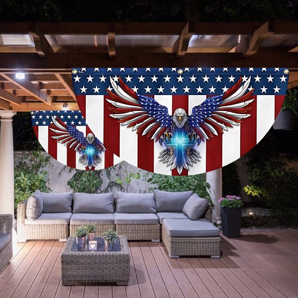 HBYJLZYG Drapeau Demi-Rond en Forme d'Éventail pour la Fête de l'Indépendance, Bannière Décorative Patriotique Étoilée, Ornement Suspendu Durable et Réutilisable pour Décoration de Maison, Magasin, Jardin, Festival Extérieur Style A