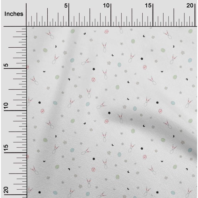 oneOone Cotton Flex Fabric Easter Egg|Floral & Rabbit Animal Print Fabric BTY 40 Inch Wide