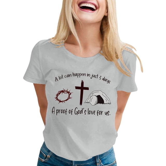 LUOGENLI T-shirts pour Femme pour Femmes T-Shirt Décontracté à Imprimé de Lettres Col Rond Manches Courtes T-Shirt Plusieurs Couleurs Tee T-shirts Femmes Grande Taille et Tall T-shirts de la Saint-Valentin pour Femmes T-Shirt Graphique Pâques Gris G