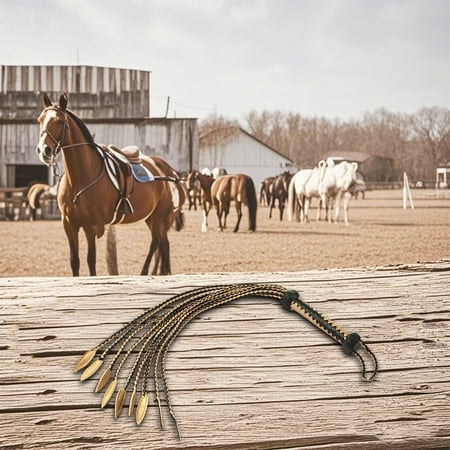 Handwoven Leather O' Nine Tails Whip for Horse Training | 60cm Length with Leaf Tail | Durable Hangable Whip | Accessory