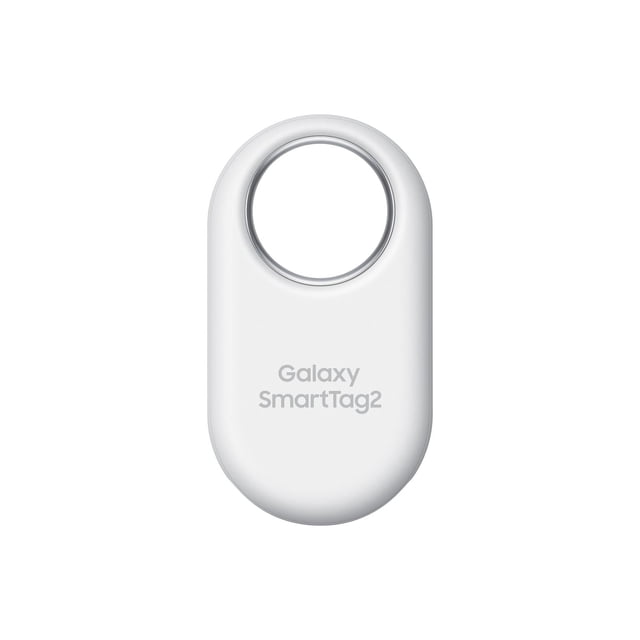 Samsung Galaxy SmartTag2 Traqueur GPS portable Blanc avec Corps Ovale Blanc Lisse et Anneau de Clé Circulaire en Métal, Doté d'Une Résistance à la Poussière et à l'Eau IP67 et d'Une Autonomie de Batterie jusqu'à 500 Jours, Idéal pour Localiser des Objets de Valeur et Contrôler des Appareils Intelligents pour la Maison.