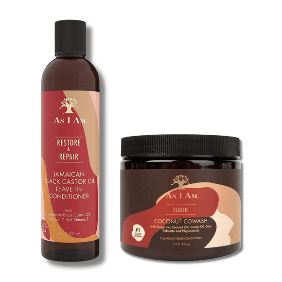 AsIAm Coconut CoWash Cleansing Conditioner 16oz & As I Am JBCO Jamaican Black Castor Oil Leave in Conditioner 8oz Value Set