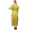 thumbnail image 4 of Bimba Robe Longue Maxi en Satin à Cordon, Kimono Kaftan Floral Jaune pour Femme - 8, 4 of 9