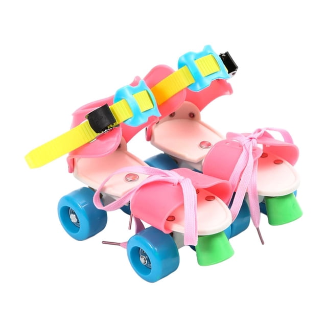 S SERENABLE Patins à Roulettes Ajustables pour Enfants Quatre Roues pour Enfants de 3 à 6 Ans Débutant Rose Coloré