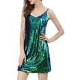 thumbnail image 2 of INSPIRE CHIC Robe pour Femme Paillettes Scintillantes Col en V Bretelles Ajustables Robe de Bal Courte 2TG Vert, 2 of 8