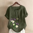 thumbnail image 3 of Cameland Hauts pour Femmes Col Rond Manches Courtes Imprimé Floral Chemise Ample, 3 of 5