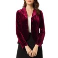 thumbnail image 1 of INSPIRE CHIC Blazer en Velours à Manches Longues avec Revers Cranté et Boutons pour Femmes Bourgogne, 1 of 6