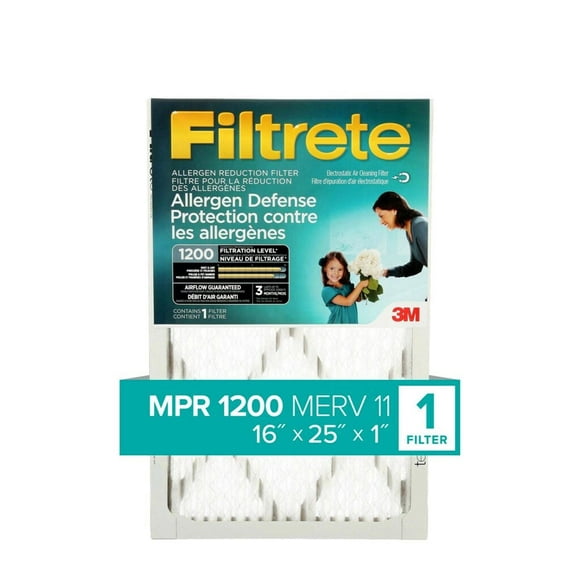 Filtrete™ Allergen Defense Allergen Reduction Filter, MPR 1200, 16 in x 25 in x 1 in