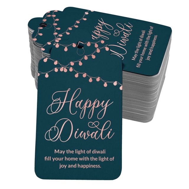 Inkdotpot Rose Gold Foil Paper Hang Tags Happy Diwali Favor Tags 50 Pack