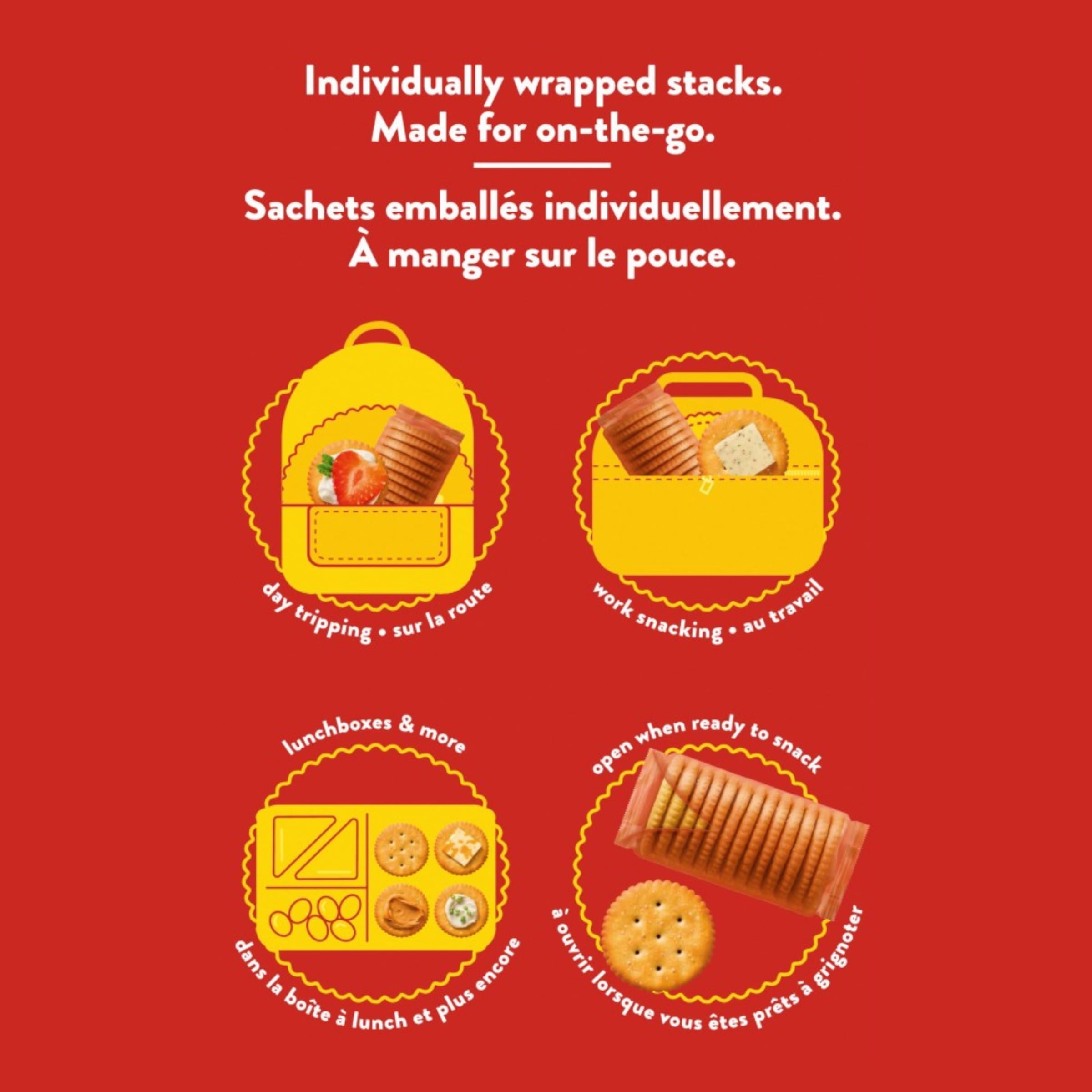 RITZ à Emporter Craquelins Faits de Blé Entier, Lot de 8 Piles de Craquelins Emballées Individuellement, Format Portatif, Collation Pratique à Emporter, Collation pour la Boîte à Lunch & Collation de Voyage 328g