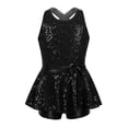 thumbnail image 1 of Hansber Robe de Danse Jazz Latine pour Filles Sequins Dos Ouvert Justaucorps de Ballet Performance de Scène Noir 16, 1 of 6