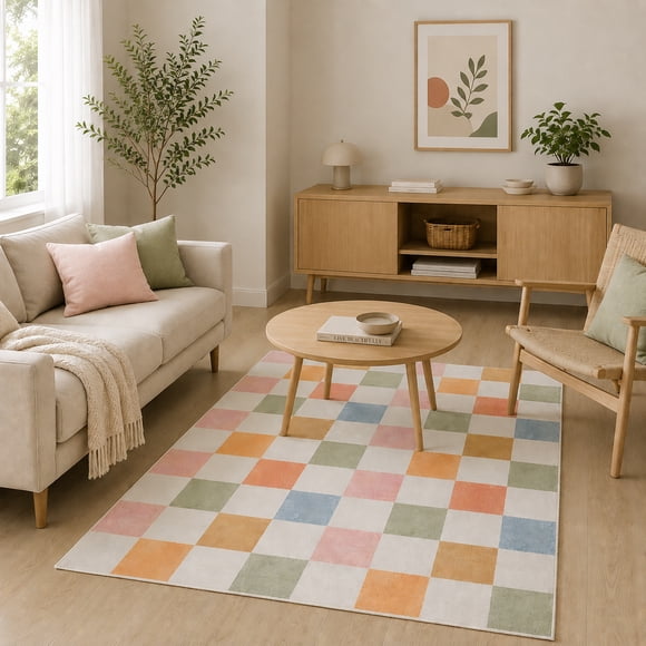 Tapis lavable Collective Essentials 48 x 72 po à carreaux bohèmes